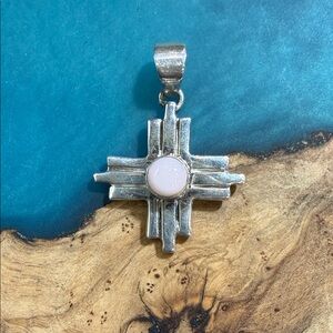 Silver Zia Pendant with Pink Conch